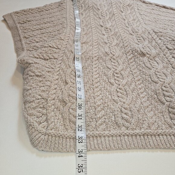 Aran Craft Tan Oatmeal Merino Wool Zip Front Cape New Cable Knit Sweater Cream M - Picture 11 of 13